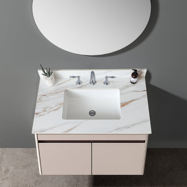 English Elm 37 Inch Marble Vanity Top - Elegant Carrara White Finish With Undermount Sink & 4" Backsplash Design W2699P192442