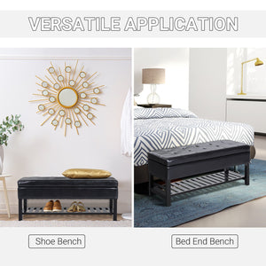 English Elm HomCom Tufted Faux Leather Storage Bench with Shoe Rack and Soft-Closing Lid, 265 lb Capacity Black W2225P217215