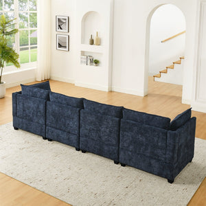 English Elm Comfy Cloud Modular Sectional Four Seat Chenille Sofa with Deep Cushions and Ottomans W1117S00340