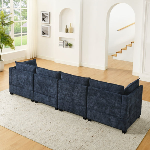 English Elm Comfy Cloud Modular Sectional Four Seat Chenille Sofa with Deep Cushions and Ottomans W1117S00340