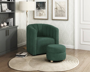 English Elm Modern Swivel Chair with Ottoman in Bouclé Fabric, Solid Wood Frame, Cozy Curved Design for Living Rooms Green 32 L x 31 W x 31.25 H B011P281846