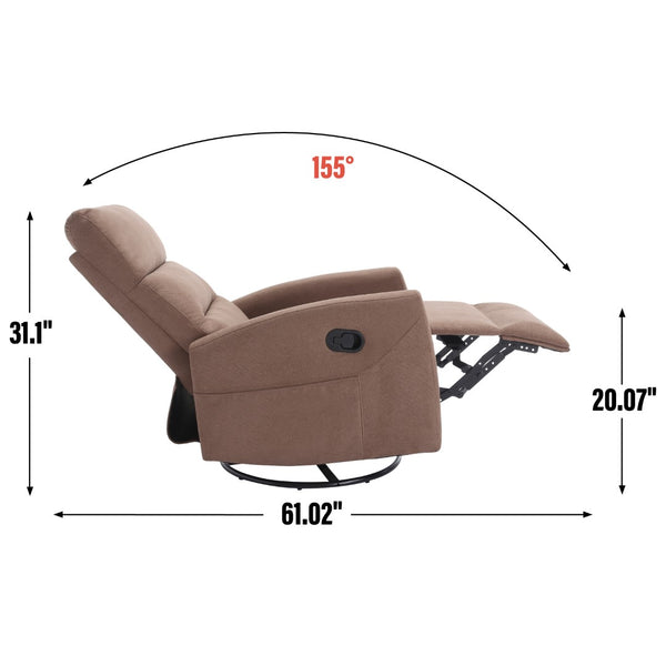 English Elm Manual Swivel Rocker Recliner Fabric Chair with 360 Degree Rotation for Living Room W3224P289292