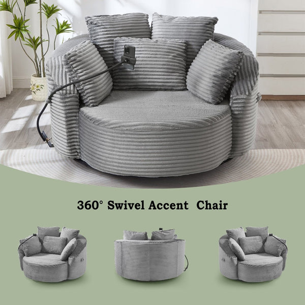 English Elm Swivel Barrel Accent Chair Chenille Tufted Round Club Seat for Living Room Lounge Grey N719S002320E