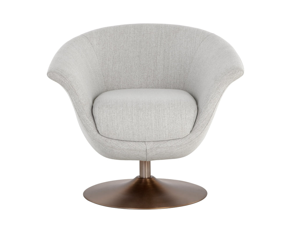 Sunpan Carine Swivel Lounge Chair - Mid-Century Elegance with Contemporary Curves and Antique Brass Base Mina Taupe