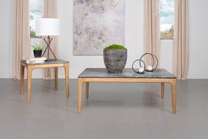 English Elm Square Faux Marble Top End Table Grey Light Oak Mid-Century Modern Accent Table Small 24" Nightstand B016P372968