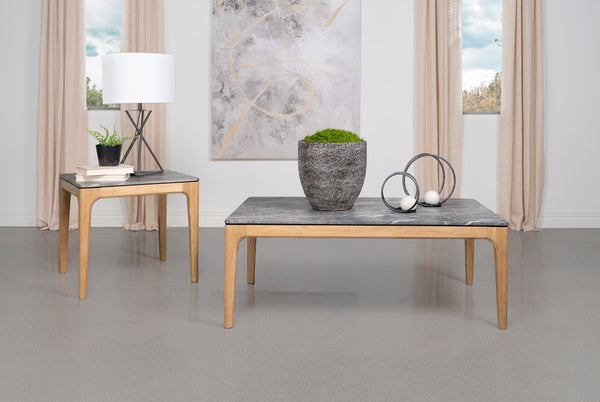 English Elm Square Faux Marble Top End Table Grey Light Oak Mid-Century Modern Accent Table Small 24" Nightstand B016P372968