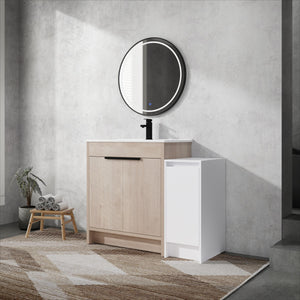 English Elm 42 Inch Freestanding Bathroom Vanity With Ceramic Sink, Soft-Close Doors & Ample Storage Space W999S00304