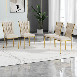 English Elm Modern Velvet Upholstered Dining Chairs with Gold Metal Legs Elegant Set of Two Beige W210P309922