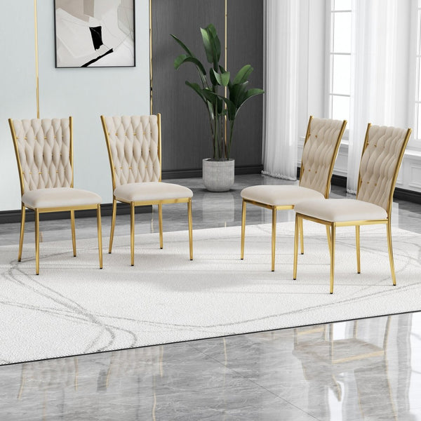 English Elm Modern Velvet Upholstered Dining Chairs with Gold Metal Legs Elegant Set of Two Beige W210P309922