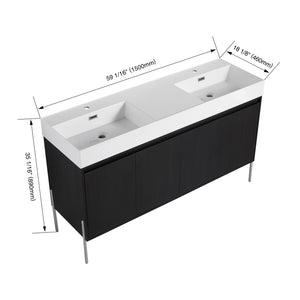 English Elm 60" Freestanding Bathroom Vanity with Dual Resin Sinks, Spacious Soft-Close Cabinet Storage, Durable Finish Dark Oak W1972S00016