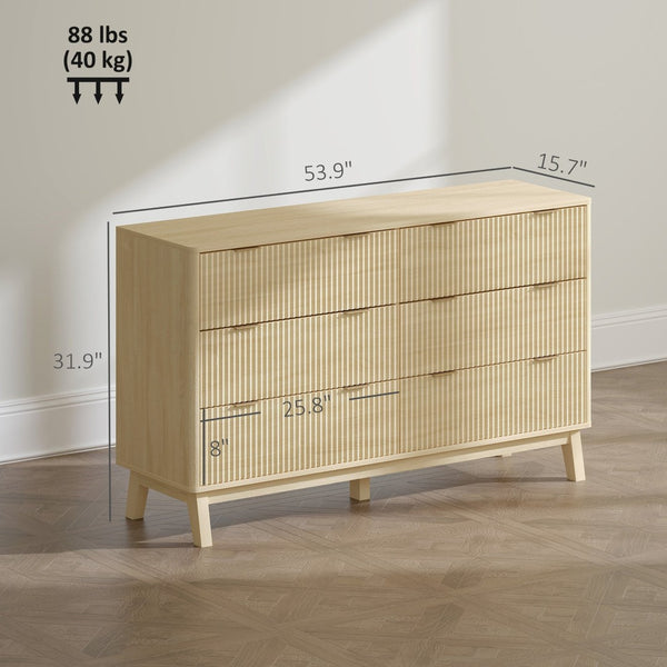 English Elm Closet Six Drawer Double Dresser with Fluted Fronts Gold Pulls and Rubberwood Legs T3971P431255