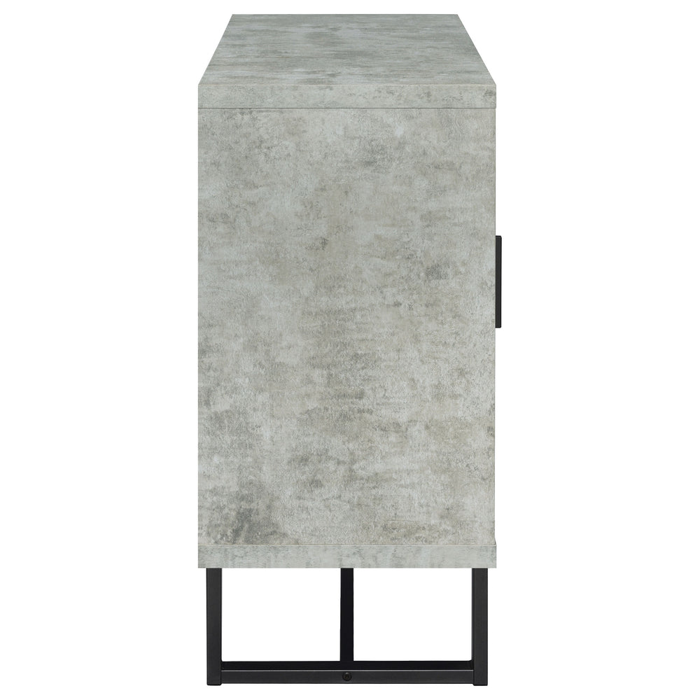 English Elm Sedona Weathered Oak Accent Cabinet with Faux Cement Frame, 3 Drawers, Shelves, Gunmetal Legs B062P351425