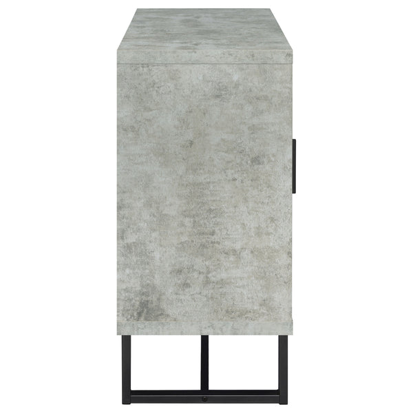 English Elm Sedona Weathered Oak Accent Cabinet with Faux Cement Frame, 3 Drawers, Shelves, Gunmetal Legs B062P351425