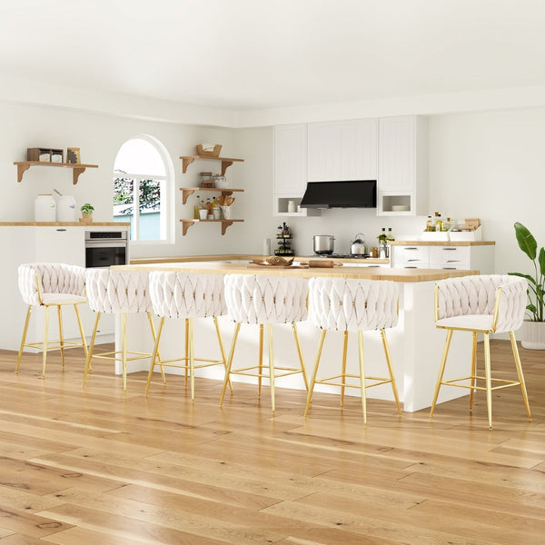 English Elm Counter Height Stools Set of 2 Mid-century Metal Legs Ergonomic Kitchen Island Seating Beige T3623P430893