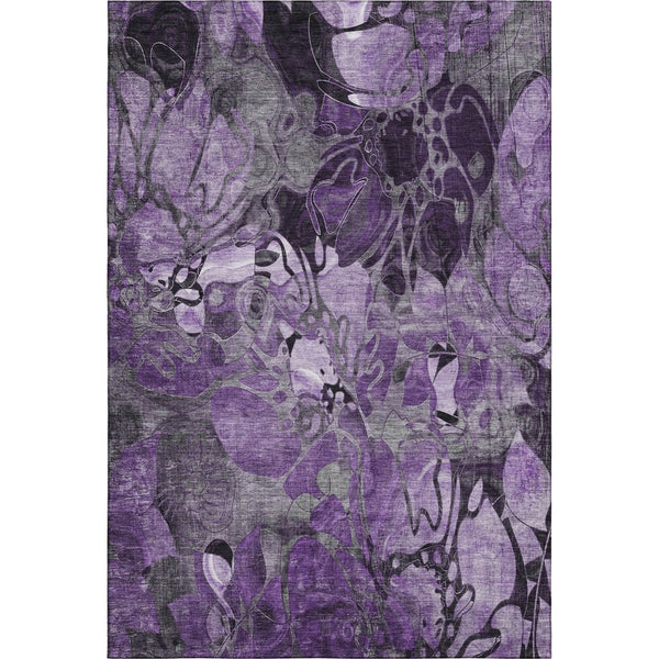 HomeRoots 10' X 14' Floral Area Rug in Purple & Ivory - Washable, Stain-Resistant, UV Protected for Homes 649000