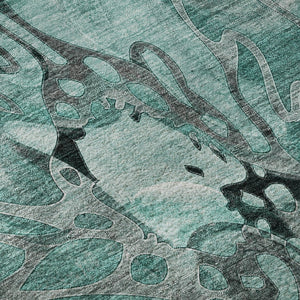HomeRoots 8' Teal and Gray Floral Washable Round Rug - Durable, UV-Protected Design Perfect for Busy Homes! 649003