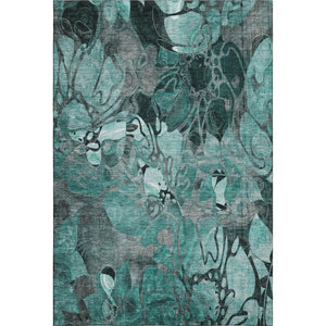 HomeRoots 8' X 10' Teal and Gray Floral Area Rug - Washable, Stain-Resistant, UV Protected for Every Space 649004