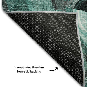 HomeRoots 8' X 10' Teal and Gray Floral Area Rug - Washable, Stain-Resistant, UV Protected for Every Space 649004