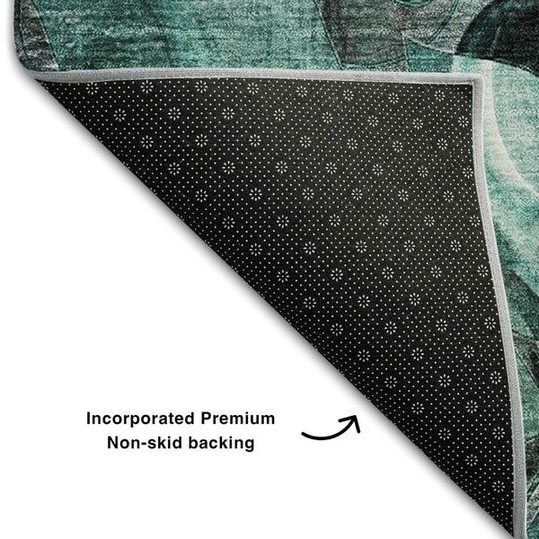 HomeRoots 8' X 10' Teal and Gray Floral Area Rug - Washable, Stain-Resistant, UV Protected for Every Space 649004