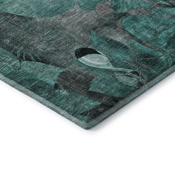 HomeRoots 8' X 10' Teal and Gray Floral Area Rug - Washable, Stain-Resistant, UV Protected for Every Space 649004