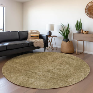 HomeRoots 8' Beige and Ivory Abstract Washable Round Rug with Stain Resistance, UV Protection, and Style 649009