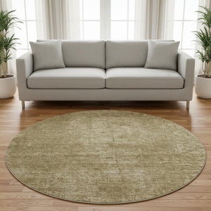 HomeRoots 8' Beige and Ivory Abstract Washable Round Rug with Stain Resistance, UV Protection, and Style 649009