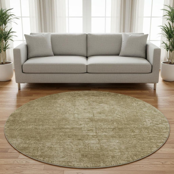 HomeRoots 8' Beige and Ivory Abstract Washable Round Rug with Stain Resistance, UV Protection, and Style 649009