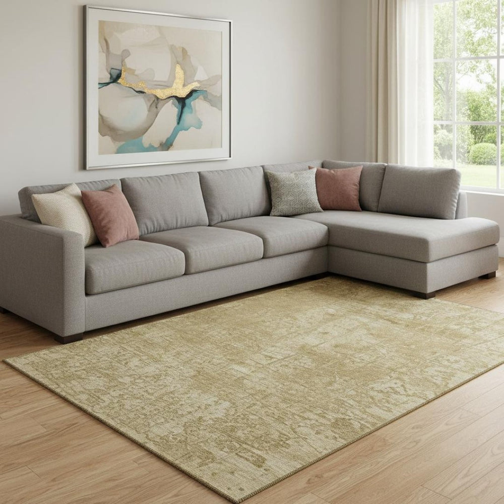 HomeRoots 10' X 14' Beige & Ivory Abstract Area Rug - Washable, UV Protected, Stain-Resistant for Family Spaces 649012