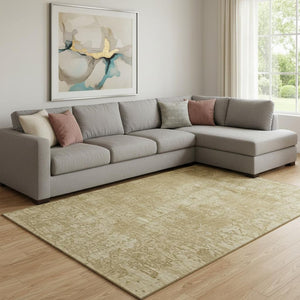 HomeRoots 10' X 14' Beige & Ivory Abstract Area Rug - Washable, UV Protected, Stain-Resistant for Family Spaces 649012