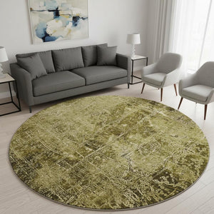 HomeRoots 8' Brown And Ivory Abstract Washable Round Rug - Stylish, Durable, UV-Protected for Any Space! 649015