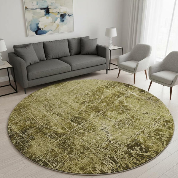 HomeRoots 8' Brown And Ivory Abstract Washable Round Rug - Stylish, Durable, UV-Protected for Any Space! 649015