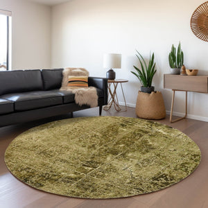 HomeRoots 8' Brown And Ivory Abstract Washable Round Rug - Stylish, Durable, UV-Protected for Any Space! 649015