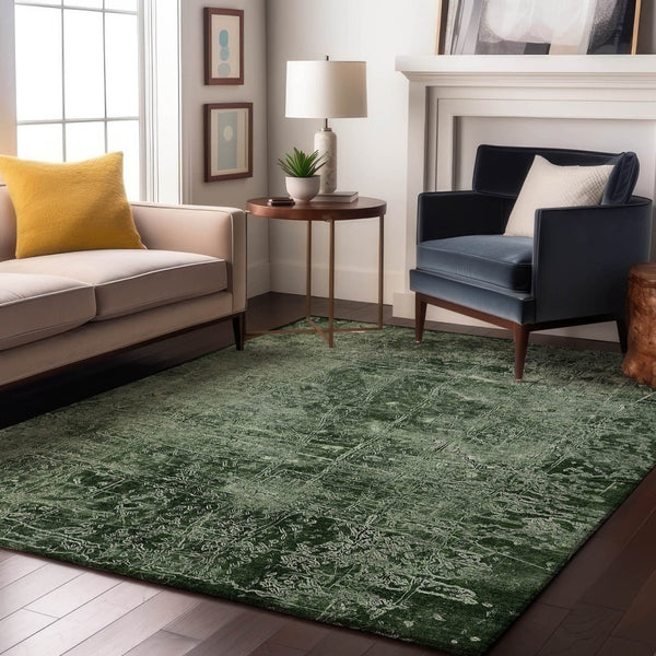 HomeRoots 5' X 8' Emerald and Ivory Abstract Washable Area Rug - Durable, Stylish, UV-Protected for Homes 649020