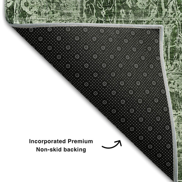 HomeRoots 5' X 8' Emerald and Ivory Abstract Washable Area Rug - Durable, Stylish, UV-Protected for Homes 649020