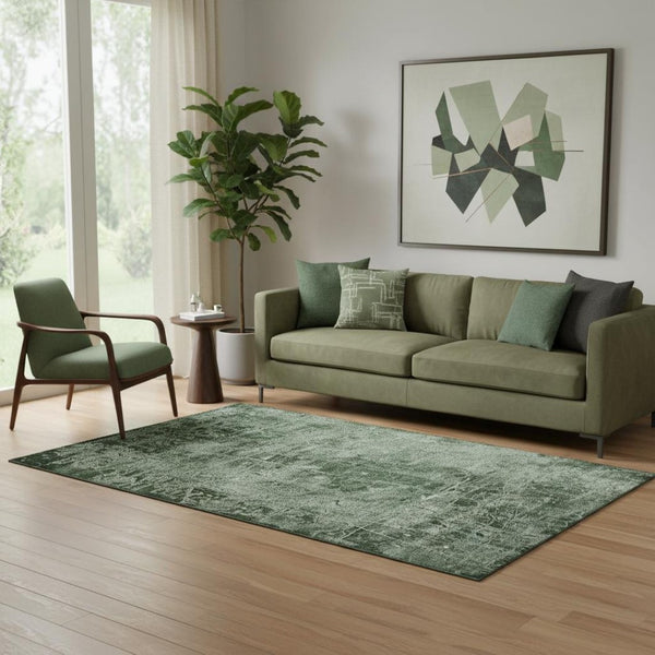 HomeRoots 5' X 8' Emerald and Ivory Abstract Washable Area Rug - Durable, Stylish, UV-Protected for Homes 649020