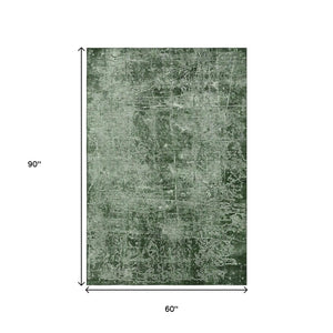 HomeRoots 5' X 8' Emerald and Ivory Abstract Washable Area Rug - Durable, Stylish, UV-Protected for Homes 649020