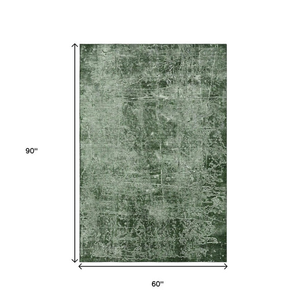 HomeRoots 5' X 8' Emerald and Ivory Abstract Washable Area Rug - Durable, Stylish, UV-Protected for Homes 649020