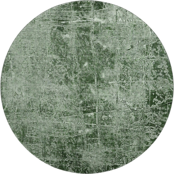 HomeRoots 8' Emerald And Ivory Abstract Round Rug - Washable, UV-Protected, Stain-Resistant for Active Homes 649021