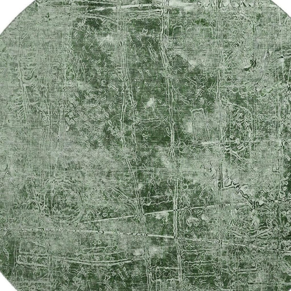 HomeRoots 8' Emerald And Ivory Abstract Round Rug - Washable, UV-Protected, Stain-Resistant for Active Homes 649021