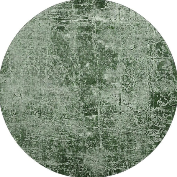 HomeRoots 8' Emerald And Ivory Abstract Round Rug - Washable, UV-Protected, Stain-Resistant for Active Homes 649021