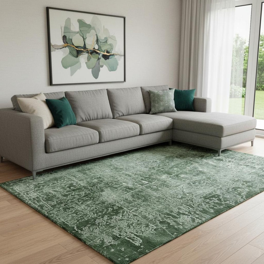 HomeRoots 8' X 10' Emerald & Ivory Abstract Washable Area Rug – UV Protected, Stain-Resistant, Stylish & Durable! 649022