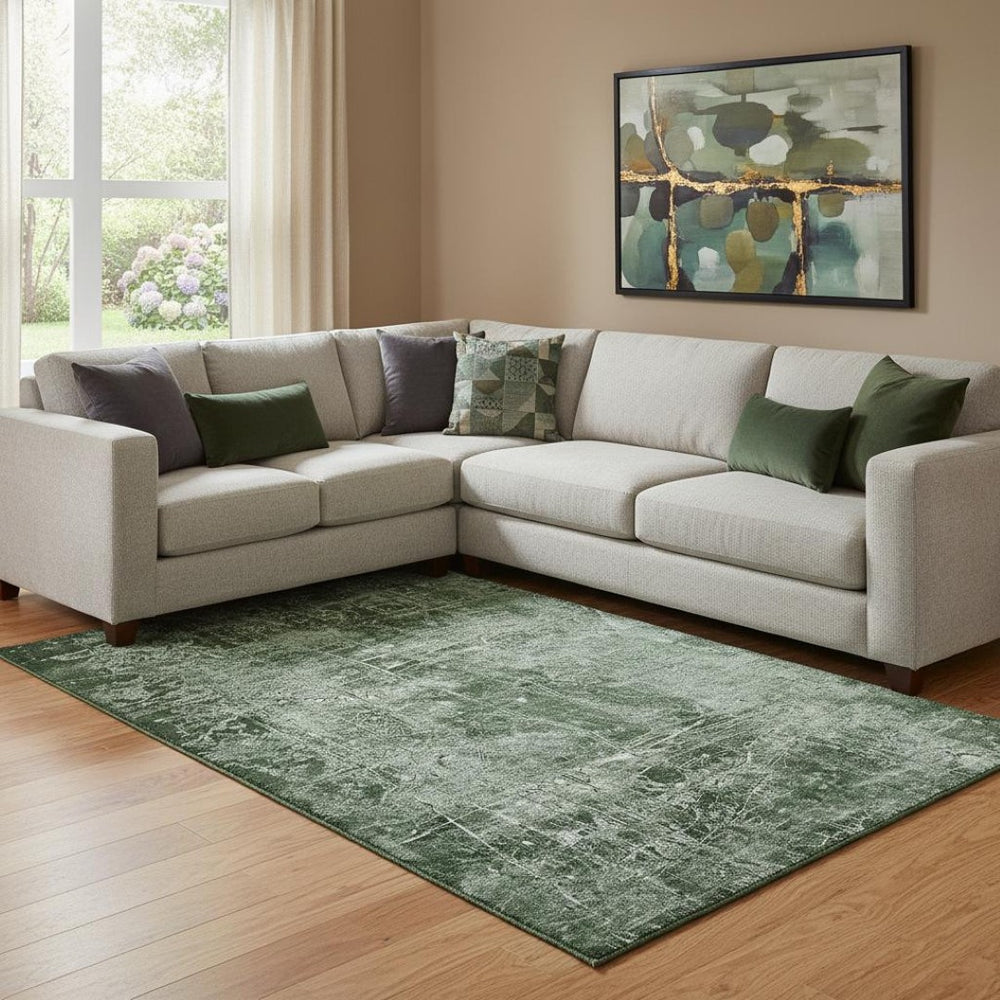 HomeRoots 9' X 12' Emerald & Ivory Abstract Washable Area Rug - Durable, Stylish, UV-Protected for High Traffic Spaces 649023