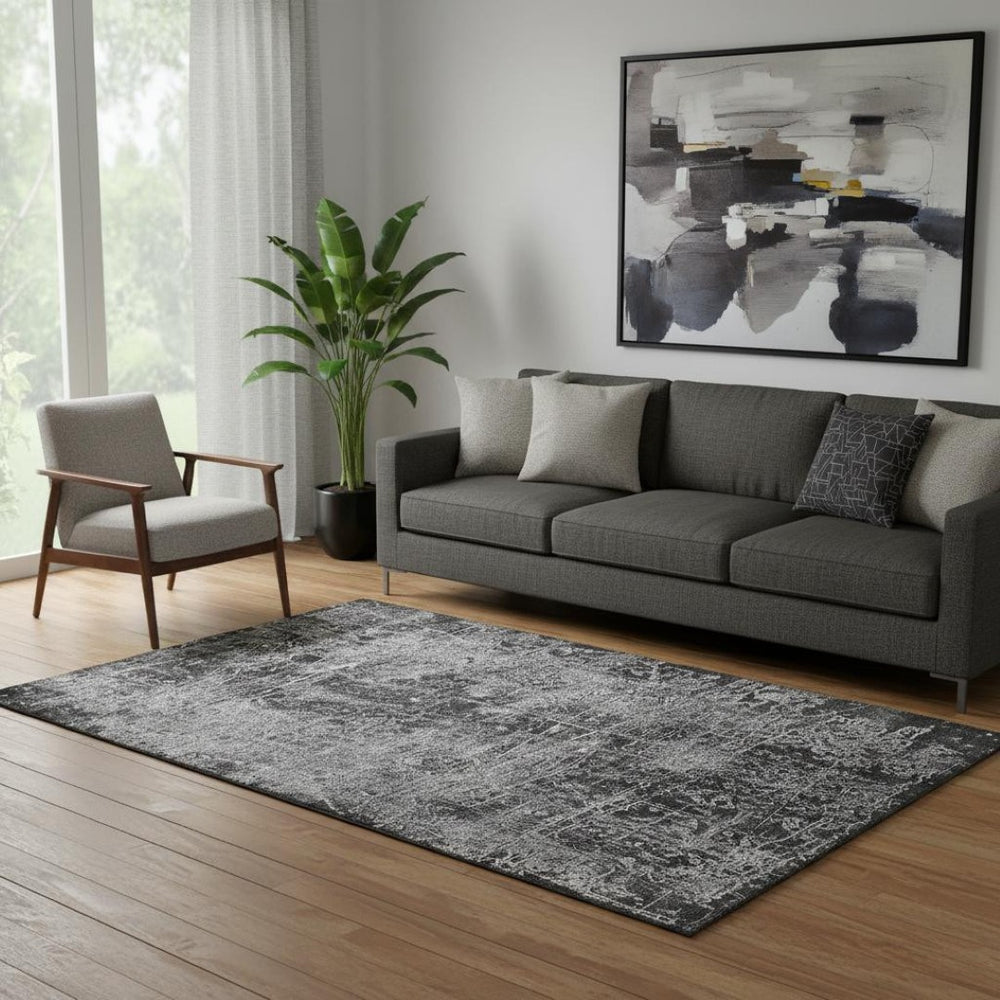 HomeRoots 5' X 8' Gray And Ivory Abstract Washable Area Rug - Durable, Stylish, UV Protected for Modern Homes 649026