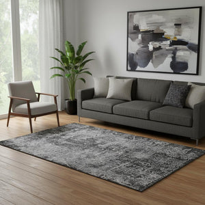 HomeRoots 5' X 8' Gray And Ivory Abstract Washable Area Rug - Durable, Stylish, UV Protected for Modern Homes 649026