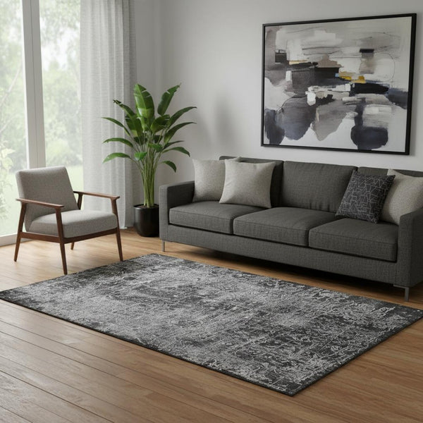 HomeRoots 5' X 8' Gray And Ivory Abstract Washable Area Rug - Durable, Stylish, UV Protected for Modern Homes 649026