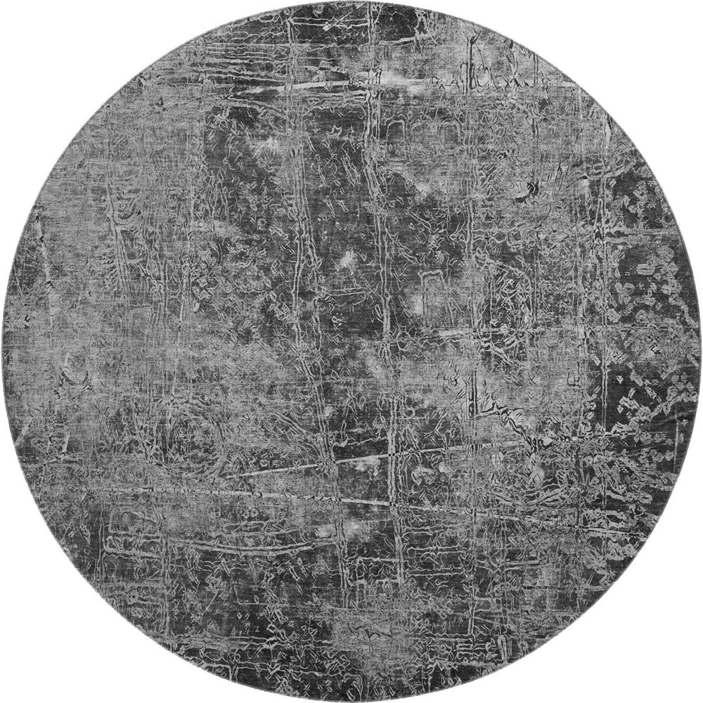 HomeRoots 8' Gray And Ivory Abstract Round Rug – Washable, UV-Protected, Durable, Modern Design for Any Space 649027