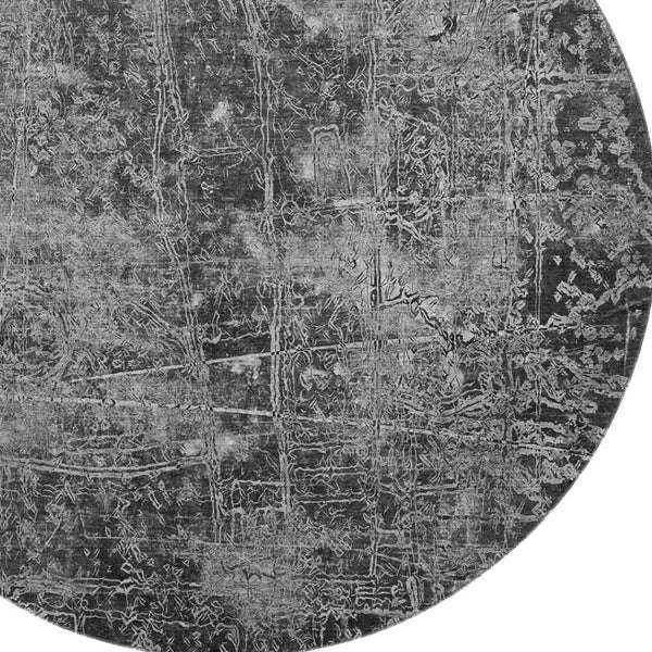 HomeRoots 8' Gray And Ivory Abstract Round Rug – Washable, UV-Protected, Durable, Modern Design for Any Space 649027