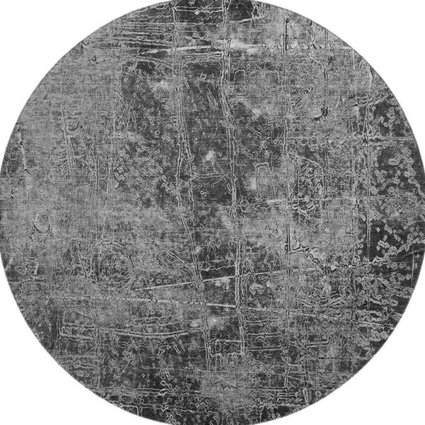 HomeRoots 8' Gray And Ivory Abstract Round Rug – Washable, UV-Protected, Durable, Modern Design for Any Space 649027