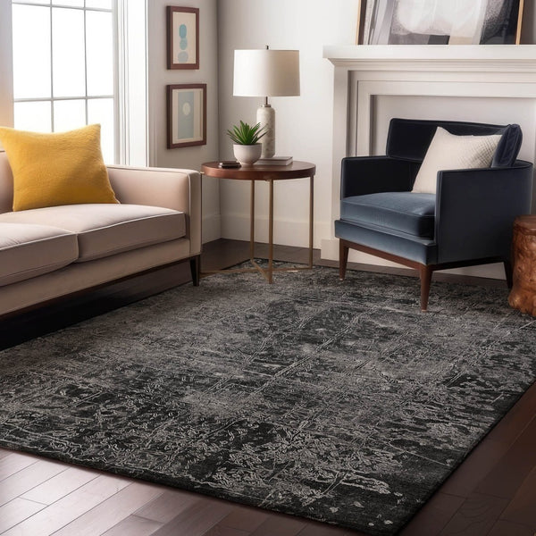 HomeRoots 8' X 10' Washable Gray & Ivory Abstract Area Rug - UV Protected, Stain Resistant, Perfect for Families 649028