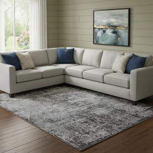 HomeRoots 8' X 10' Washable Gray & Ivory Abstract Area Rug - UV Protected, Stain Resistant, Perfect for Families 649028
